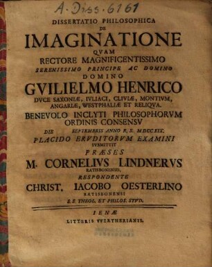 Dissertatio Philosophica De Imaginatione