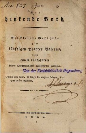 Der hinkende Both : ein kleiner Gefährde zum künftigen Pfarrer Baierns