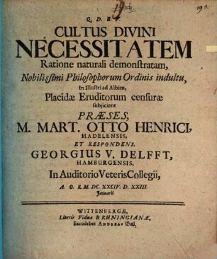 Cultus Divini Necessitatem Ratione naturali demonstratam