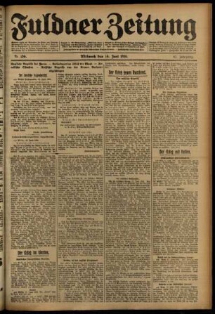 Erste Ausgabe vom Mittwoch, den 14. Juni 1916.