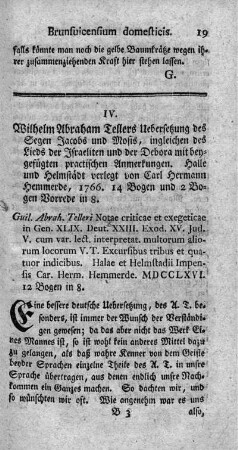 IV. Uebersetzung des Segens Jacobs und Mosis, imgleichen des Lieds der Israeliten und der Debora.
