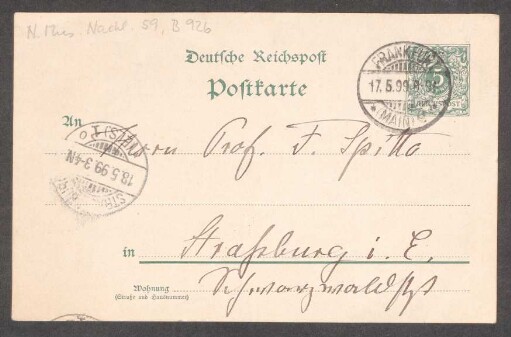 Postkartendiktat an Friedrich Spitta : 17.05.1899