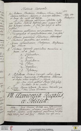 VII. Œconomia Ruralis, et Politica
