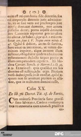 Casus XX. Ex lib. 5ti Decret. Tit. 18. de Furtis.