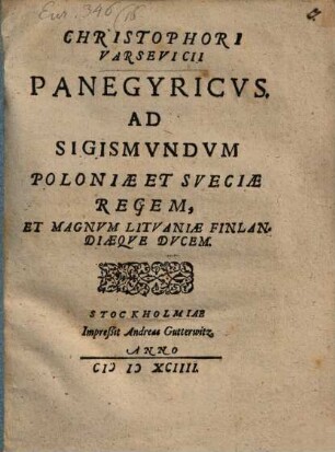 Panegyricus ad Sigismundum Poloniae et Sueciae regem