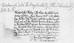 Brief an Dieterichs Verlagsbuchandlung