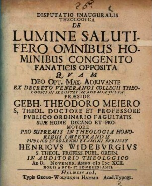 Disp. inaug. de lumine salutifero omnibus hominibus congenito