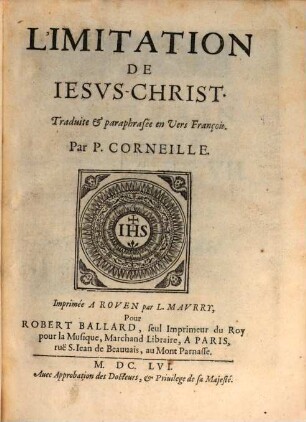 De l'imitation de Jesus Christ