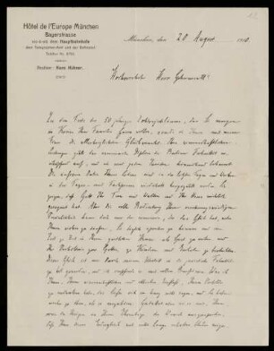 Brief von Bernhard Kübler an Otto von Gierke, München, 20.8.1910