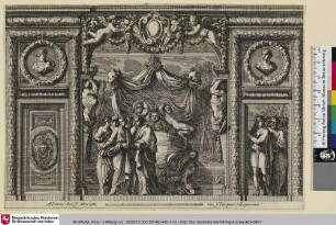 [Alkoven mit einer jungen Frau vor ihrem Bett umgeben von einer Gruppe Männer und Frauen; Sujet indéterminé (Titus et Bérénice?): à gauche, une jeune femme dans son alcôve, entourée de ses confidents]
