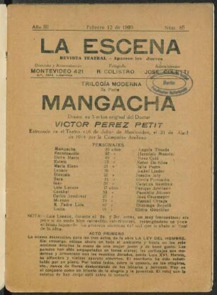 Mangacha : drama en 3 actos ; trilogia moderna, parte 2/ original de Victor Pérez Petit