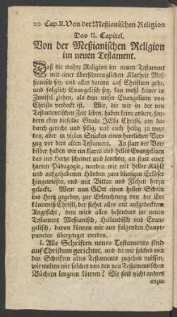 Das II. Capitel. Von der Meßianischen Religion im neuen Testament