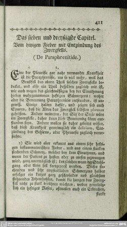 Das sieben und dreyßigste Capitel. Vom hitzigen Fieber mit Entzündung des Zwergfells. (De Paraphrenitide.)