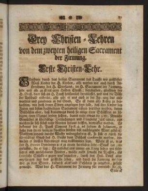 87-109, Drey Christen-Lehren von dem zweyten heiligen Sacrament, nemlich von der Firmung