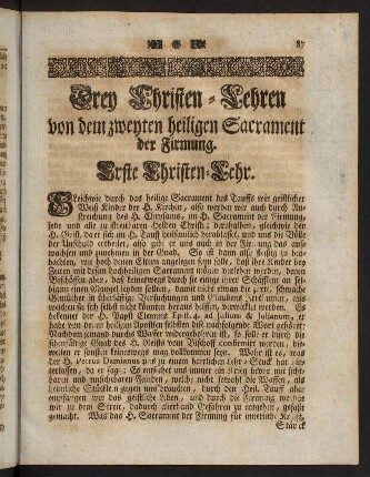 87-109, Drey Christen-Lehren von dem zweyten heiligen Sacrament, nemlich von der Firmung
