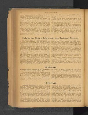 Hebung des Reiseverkehrs nach den deutschen Kolonien.