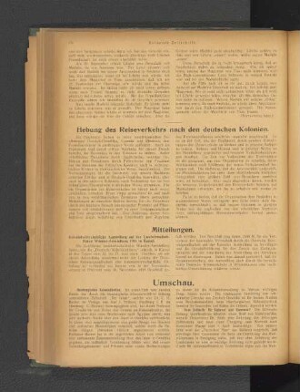 Hebung des Reiseverkehrs nach den deutschen Kolonien.