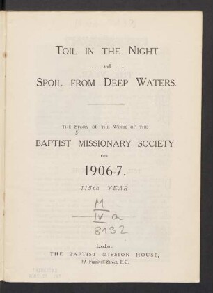 115.1906/07: The story of the work of the Baptist Missionary Society