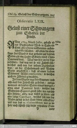 Observatio LXIX. Gelust einer Schwangern zum Schaden der Frucht