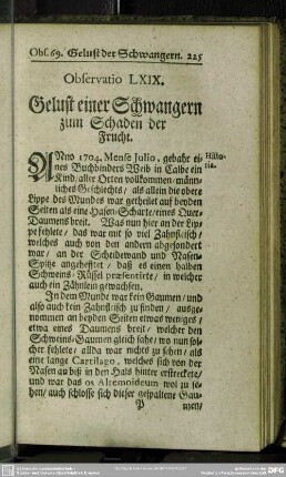 Observatio LXIX. Gelust einer Schwangern zum Schaden der Frucht