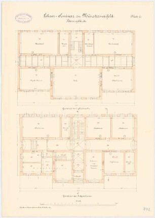 Lehrerseminar, Münstermaifeld: Klassengebäude: Grundriss Erdgeschoss, Obergeschoss 1:100