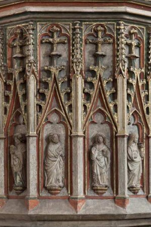 Kanzelkorb mit 9 Heiligenfiguren — Christus als Gärtner und Maria Magdalena