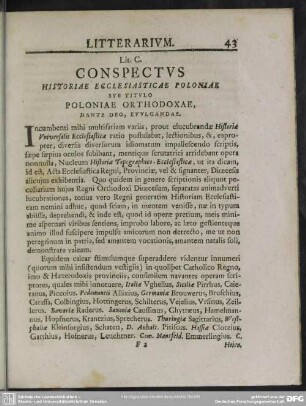 Lit. C. Conspectus Historiae Ecclesiasticae Poloniae Sub Titulo Poloniae Orthodoxae, Dante Deo, Evulgandae