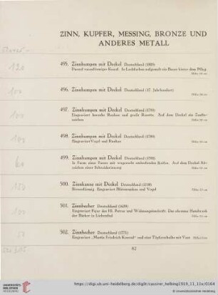 Zinn, Kupfer, Messing, Bronze und anderes Metall (Nr. 495-566)