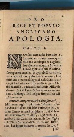 Pro Rege Et Populo Anglicano Apologia : Contra Iohannis Polypragmatici, (alias Miltoni Angli) Defensionem destructivam, Regis & Populi Anglicani