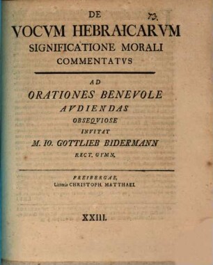 De vocum Hebraicarum significatione morali