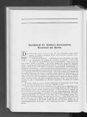 Sanitätsrat Dr. Weiler`s Kuranstalten Westend bei Berlin.