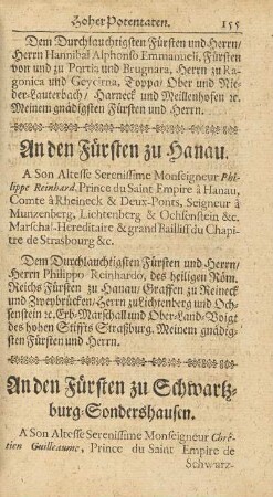 An den Fürsten zu Schwartzburg-Sondershausen