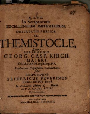 In scriptorem excellentium imperatorum dissertatio publica de Themistocle
