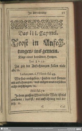 Das III. Capittel. Trost in Anfechtungen, ins gemein