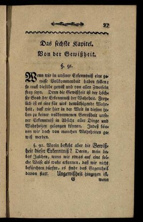 Das sechste Kapitel. Von der Gewißheit.