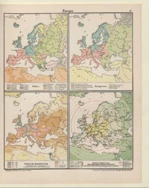 Europa. Völker, Religionen, Dichte der Bevölkerung, Direkte Entfernung der wichtigsten Städte von Berlin und schnellste Verbindung mit denselben