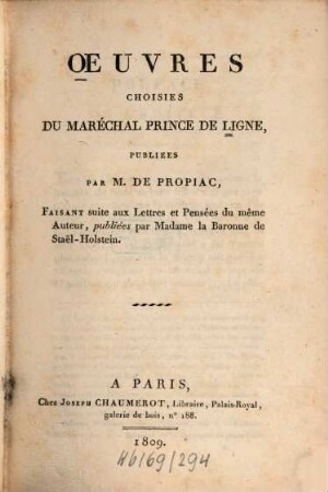 Oeuvres Choisies Du Maréchal Prince De Ligne