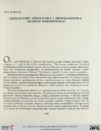 1: Działalność oświatowa i propagandowa Muzeum Narodowego