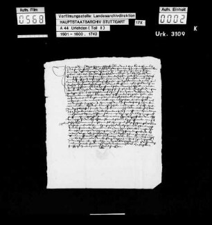 Michel Brun zu Pleidelsheim wegen einiger Vergehen beim Bauernaufruhr zu Verlassen des Amts Marbach verurteilt, jedoch auf Fürbitten des Junkers Jakob von Bernhausen gegen eine Geldstrafe von 5 fl begnadigt, schwört U. und verspricht, fortan keine Wehr außer einem abgebrochenen Brotmesser zu tragen, offene Zechen zu meiden und an keinem Aufruhr mehr teilzunehmen.