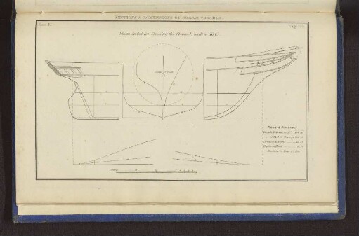 SECTIONS & DIMENSIONS OF STEAM VESSELS. Plate 41. Page 339. Steam Packet for Crossing the Channel, built in 1845.