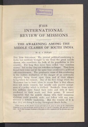 The awakening among the middle classes of south India
