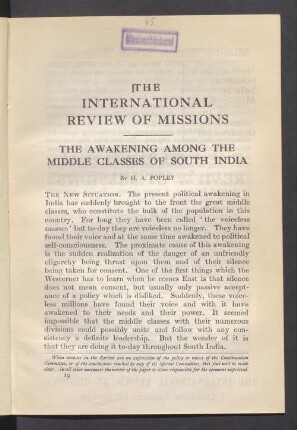 The awakening among the middle classes of south India