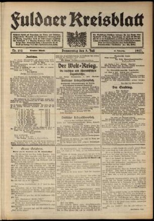 Erste Ausgabe vom Donnerstag, den 05. Juli 1917.