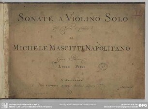 Sonate a violino solo col violino o cimbalo : opera prima, libro primo; vl, bc