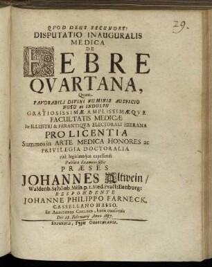 Disputatio Inauguralis Medica De Febre Quartana