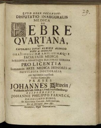 Disputatio Inauguralis Medica De Febre Quartana