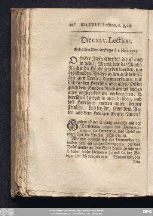 Die CXLV. Lection. Gehalten Donnerstags d. 1. Nov. 1725.