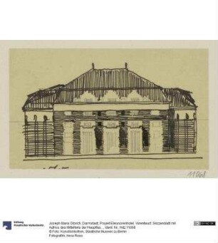 Darmstadt, Projekt Eleonorenhotel. Vorentwurf, Skizzenblatt mit Aufriss des Mittelteils der Hauptfassade