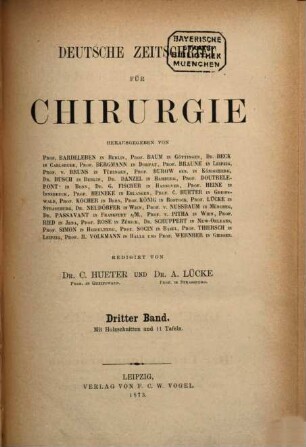 Deutsche Zeitschrift für Chirurgie, 3. 1873