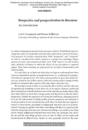 Perspective and perspectivation in discourse. An introduction